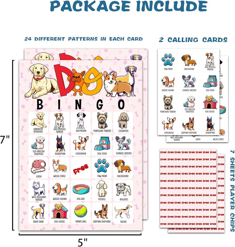 OZTEMETY Dog Bingo Card Game for Adults - Puppy Party Supplies, Favors, Pawty Decorations, Dog Lovers Gift - 24 Players, C07 - Image 2